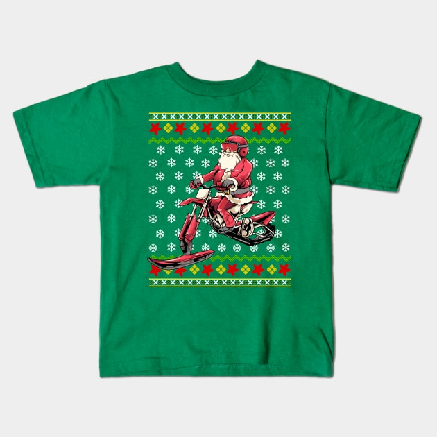 Santa Claus Ice Bike Ugly Christmas Sweater Kids T-Shirt by E